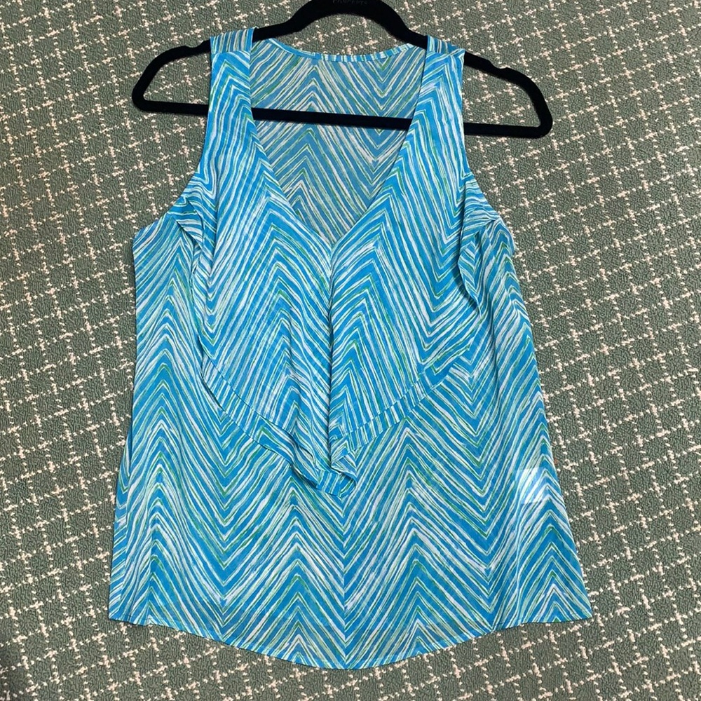 Green white blue sheer v neck top